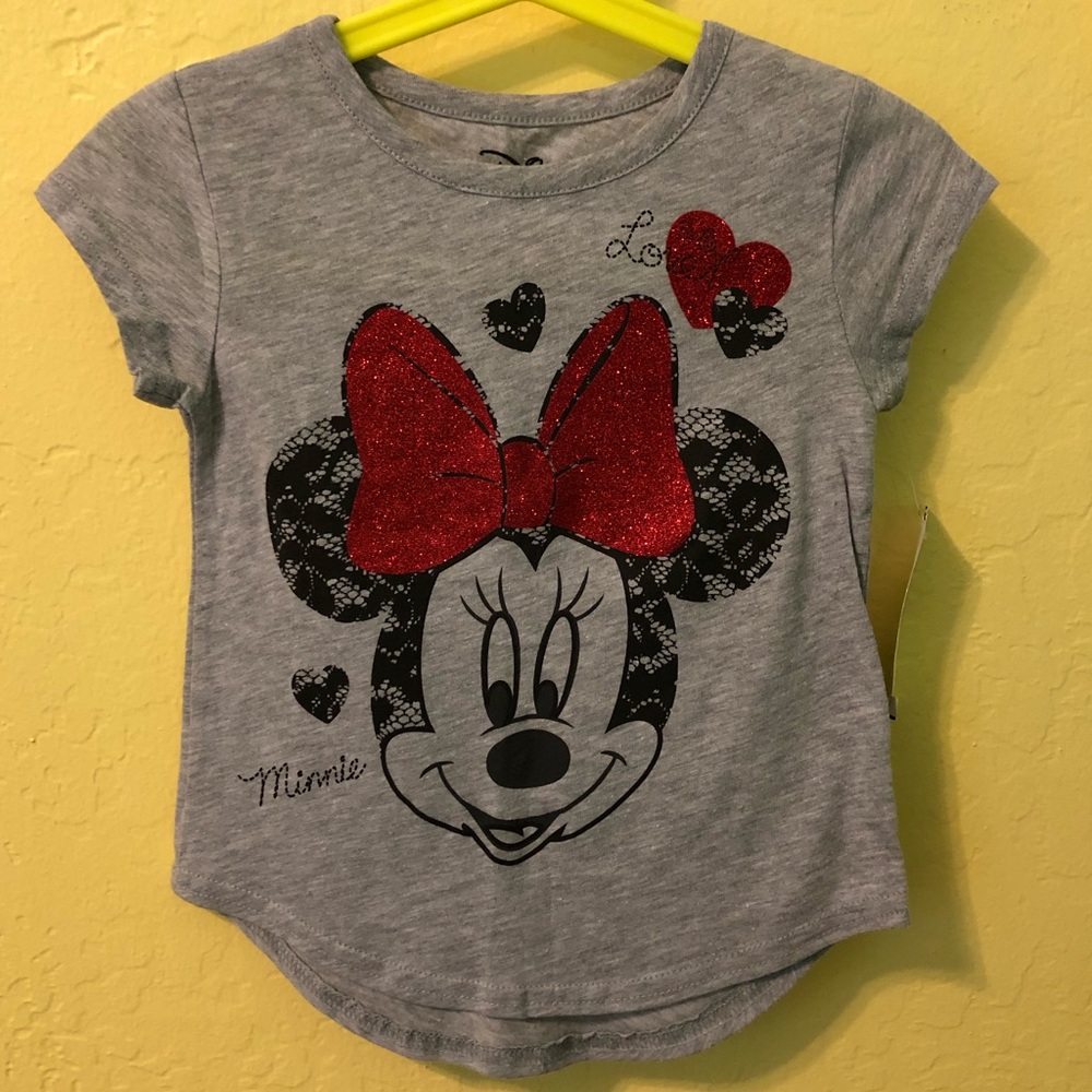 NWT 3T Minnie Mouse Shirt With Red Glitter Bow